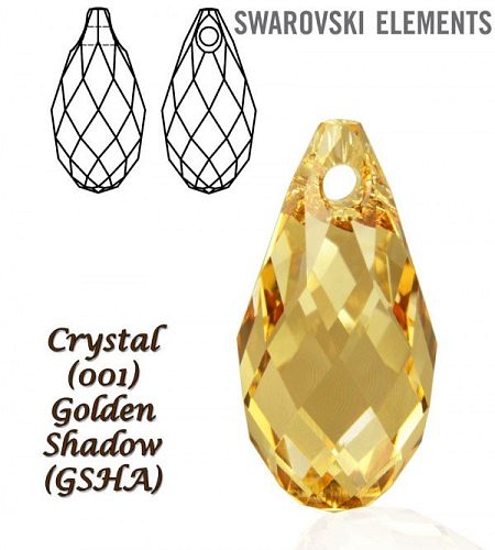 Swarovski 6010 Briolette Pendant 21x10,5mm. Barva CRYSTAL GOLDEN SHADOW