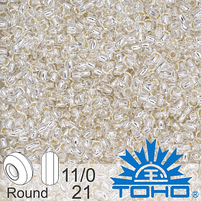 Korálky TOHO tvar ROUND (kulaté). Velikost 11/0. Barva č. 21-Silver-Lined Crystal . Balení 8g.