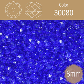 Korálky BROUŠENÉ 8mm. Barva 30080. Průhledná modrá. Balení 25Ks.