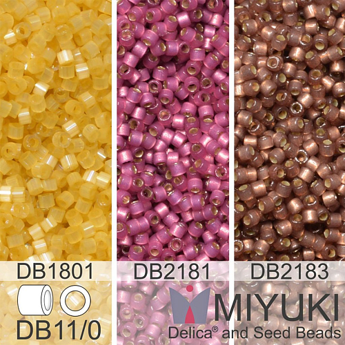 Korálky Miyuki Delica 11/0. Barevné variace č.41 DB2181, DB1801, DB2183
