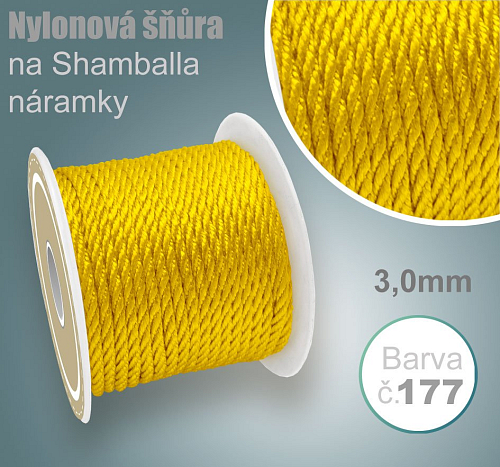 Nylonová šňůra COPÁNKOVÁ na Shamballa náramky průměr nitě 3,0mm. Barva č.177 Žlutá