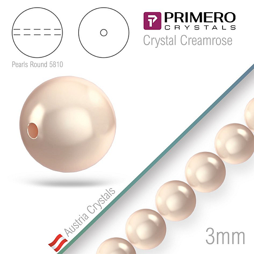 Korálky PRIMERO Crystals 5810. Barva Crystal Creamrose. Velikost 3mm balení-50Ks.