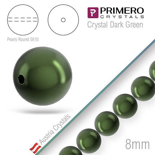 Korálky PRIMERO Crystals 5810. Barva Crystal Dark Green. Velikost 8mm