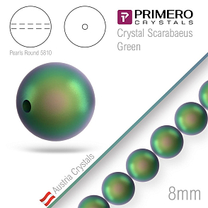Korálky PRIMERO Crystals 5810. Barva Crystal Scarabaeus Green. Velikost 8mm