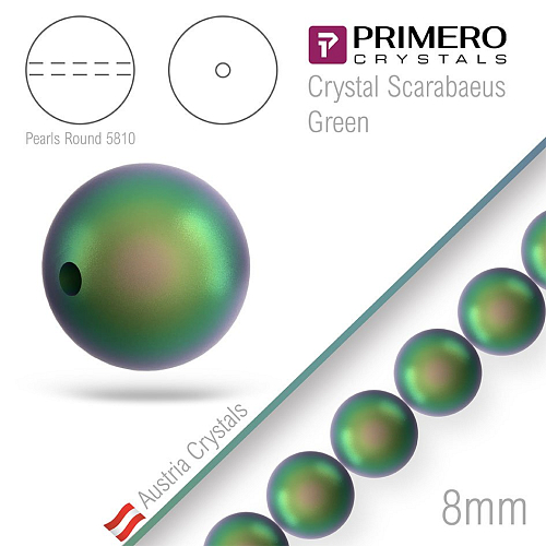 Korálky PRIMERO Crystals 5810. Barva Crystal Scarabaeus Green. Velikost 8mm