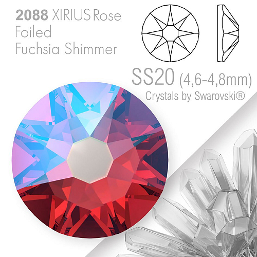 SWAROVSKI  XIRIUS Rose 2088 Foiled. Barva Fuchsia Shimmer velikost SS20 (4,6-4,8mm). Balení 15Ks.