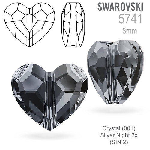 Swarovski 5741 Love Bead barva Crystal (001) Silver Night 2x (SINI2) velikost 8mm.