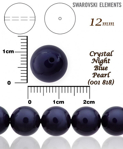 SWAROVSKI 5811 Voskované Perle barva CRYSTAL NIGHT BLUE PEARL 818 velikost 12mm. 