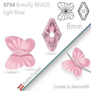 SWAROVSKI  Butterfly Beads  5754. Barva Light Rose. Velikost 8mm