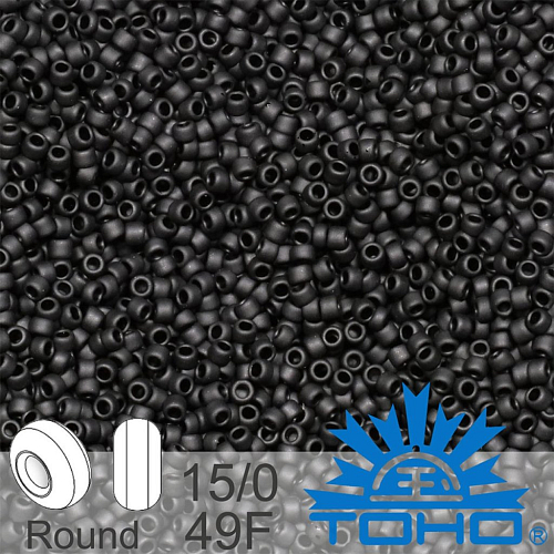 Korálky TOHO tvar ROUND (kulaté). Velikost 15/0. Barva č. 49F- Opaque-Frosted  Jet. Balení 5g.