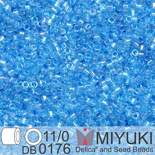 Korálky Miyuki Delica 11/0. Barva Tr Aqua AB DB0176. Balení 5g.