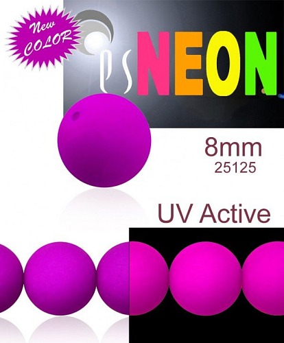 Korálky NEON (UV Active) velikost 8mm barva 25125 FIALOVÁ. Balení 15Ks. 