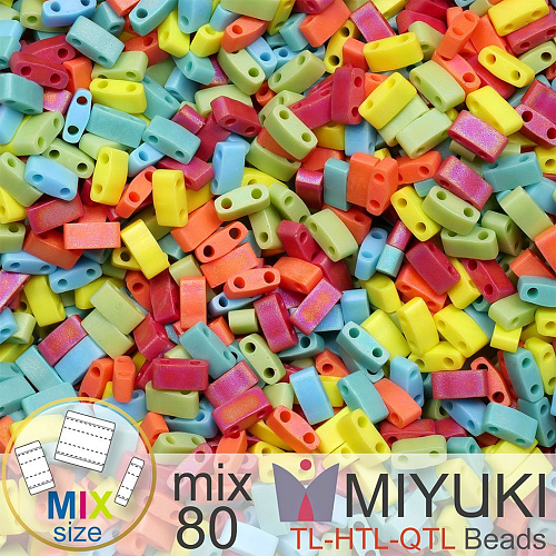 Korálky MIYUKI směs tvar TL-HTL-QTL BEADS . Barva MIX 80 Parrot. Balení 5g.