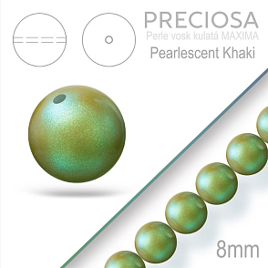 Preciosa Perle voskovaná kulatá MAXIMA Pearlescent Khaki velikost 8mm. Balení návlek 15Ks.