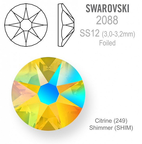 SWAROVSKI 2088 XIRIUS FOILED velikost SS12 barva Citrine Shimmer 