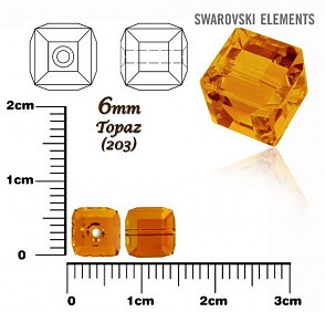 SWAROVSKI CUBE Beads 5601 barva TOPAZ velikost 6mm.