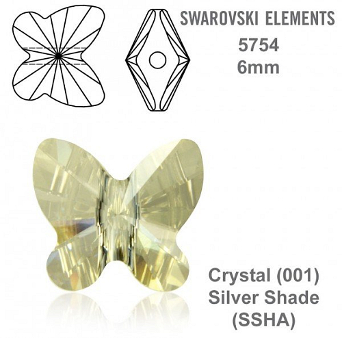 SWAROVSKI KORÁLKY Butterfly Bead barva CRYSTAL SILVER SHADE velikost 6mm. Balení 4Ks.