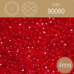 Korálky BROUŠENÉ 4mm. Barva 90080. Průhledná červená . Balení 120Ks.