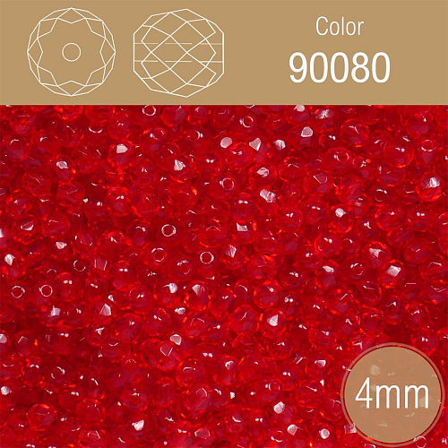 Korálky BROUŠENÉ 4mm. Barva 90080. Průhledná červená . Balení 120Ks.