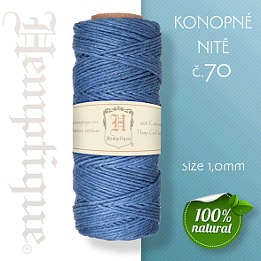 Konopná nit HEMP CORD síla nitě 1,0mm. METRÁŽ Barva č.70 Modrá