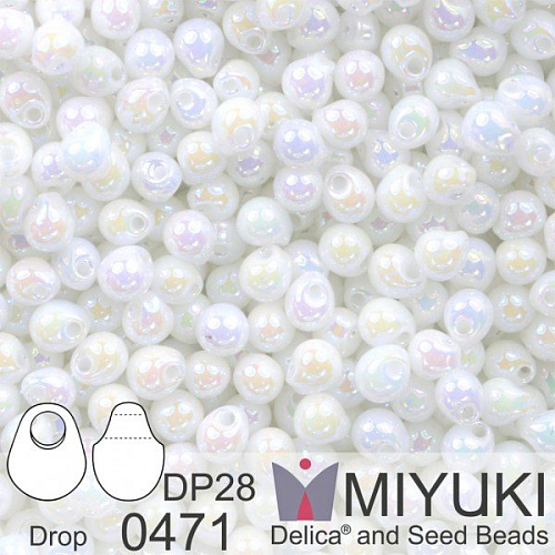 Korálky Miyuki Drop 2,8mm. Barva 0471 White Pearl AB . Balení 5g.