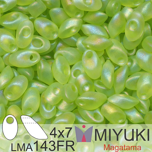 Korálky MIYUKI tvar Long MAGATAMA velikost 4x7mm. Barva LMA-143FR Matte Transparent Chartreuse AB . Balení 5g.