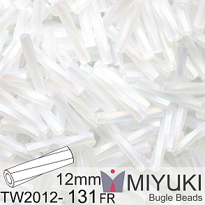 Korálky Miyuki Twisted Bugle 12mm. Barva TW2012-131FR Matte Crystal AB.  Balení 10g.