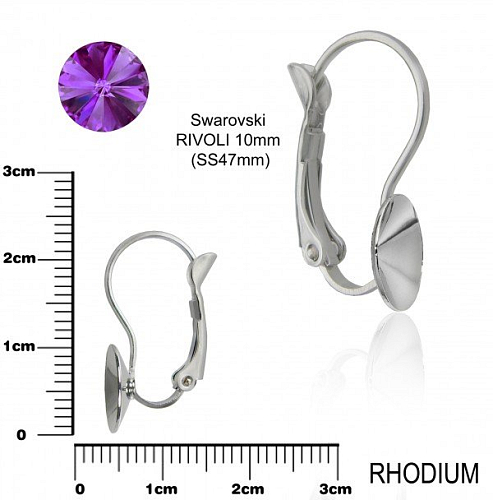 Náušnice mechanická na komponenty Swarovski RIVOLI. Barva rhodium . Velikost 10mm. 