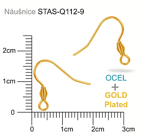 Afroháček s  pružinkou  OCEL  ozn.-STAS-Q112-9. Barva GOLD Plated.