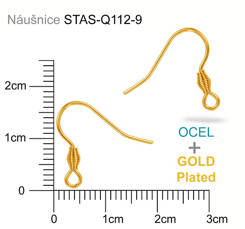 Afroháček s  pružinkou  OCEL  ozn.-STAS-Q112-9. Barva GOLD Plated.