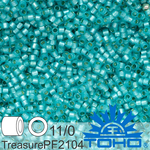 Korálky TOHO tvar TREASURE (válcové). Velikost 11/0. Barva PF2104 PermaFinish - Translucent Silver-Lined Teal. Balení 5g.