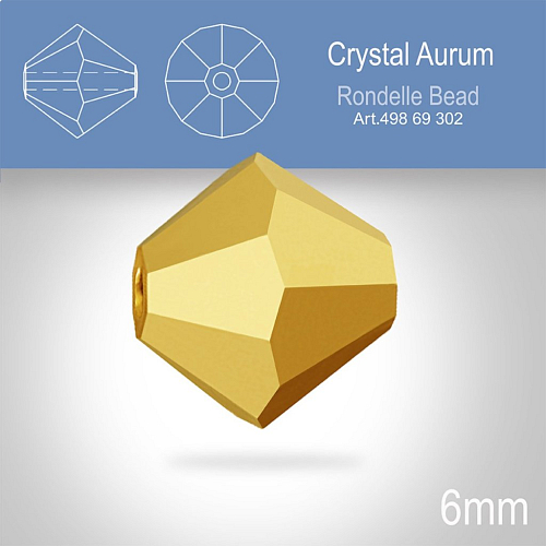 PRECIOSA Bicone MC BEAD (sluníčko) velikost 6mm. Barva Crystal Aurum Full. Balení 21ks .