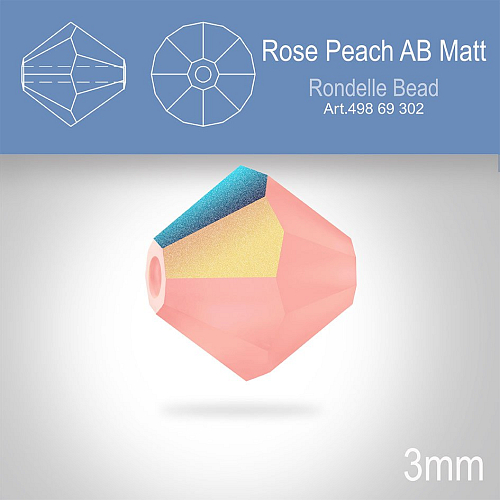 PRECIOSA Bicone (sluníčko) velikost 3mm. Barva ROSE PEACH AB MATT. Balení 40ks