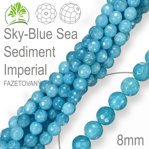 Korálky z minerálů Sky-Blue Sea Sediment Imperial (synt) fazetovaný. Velikost pr.8mm. Balení 10Ks.