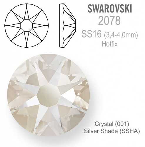 SWAROVSKI xirius rose HOTFIX 2078 velikost SS16 barva Crystal Silver Shade 
