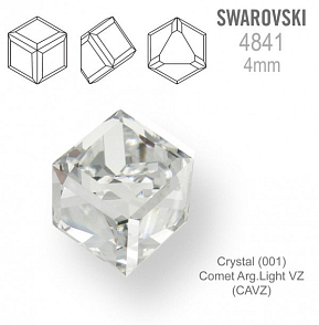 SWAROVSKI 4841 Angled Cube (zkosená kostka) barva Crystal (001) Comet Arg. Light VZ (CAVZ) velikost 4mm.