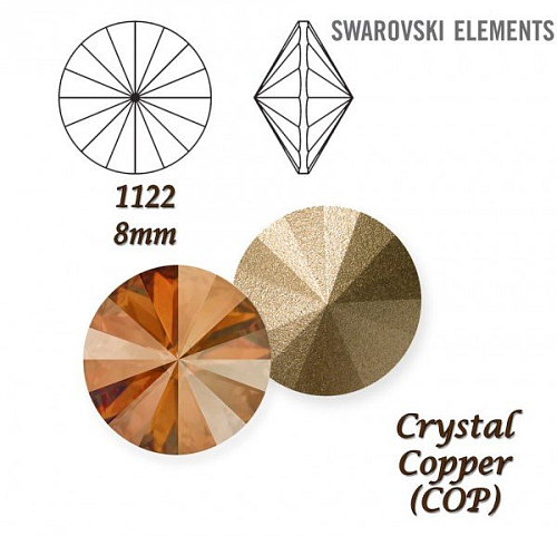 SWAROVSKI ELEMENTS RIVOLI 1122 SS39 barva CRYSTAL (001) COPPER (COP) velikost 8mm.