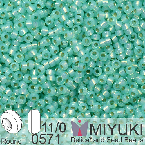 Korálky Miyuki Round 11/0. Barva 0571 Dyed Sea Green Silverlined Alabaster. Balení 5g.  