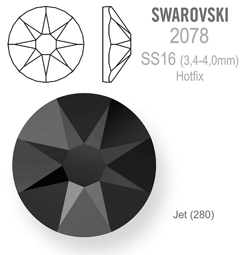 SWAROVSKI xirius rose HOTFIX 2078 velikost SS16 barva Jet