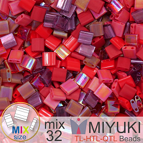 Korálky MIYUKI směs tvar TL-HTL-QTL BEADS . Barva MIX 32 Lady in red . Balení 5g.