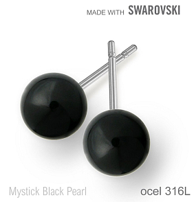 Náušnice sada Made with Swarovski 5818 Crystal Mystick Black Pearl (001 335) 6mm+puzeta 316L