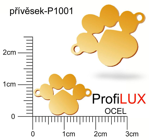 Přívěsek Chirurgická Ocel ozn-P1001 TLAPKA 2x očko velikost 18x14mm.Barva POZLACENO.  Řada přívěsků ProfiLUX