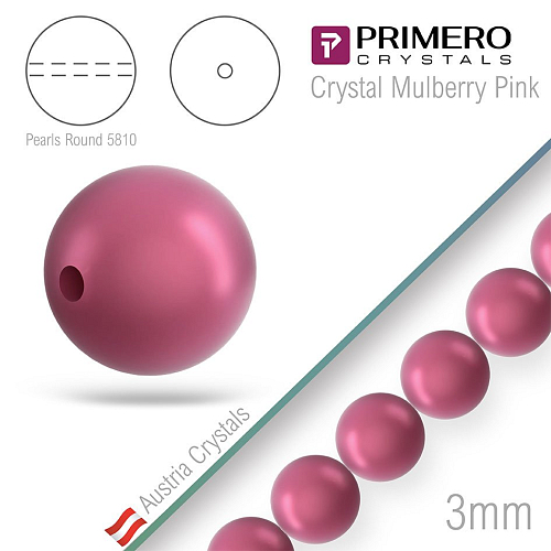 Korálky PRIMERO Crystals 5810. Barva Crystal Mulberry Pink. Velikost 3mm balení-50Ks.