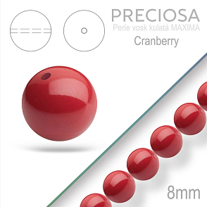 Preciosa Perle voskovaná kulatá MAXIMA barva Cranberry velikost 8mm. Balení návlek 15Ks.