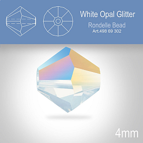 PRECIOSA Bicone MC BEAD (sluníčko) velikost 4mm. Barva WHITE OPAL GLITTER. Balení 30ks .