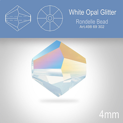 PRECIOSA Bicone MC BEAD (sluníčko) velikost 4mm. Barva WHITE OPAL GLITTER. Balení 30ks .