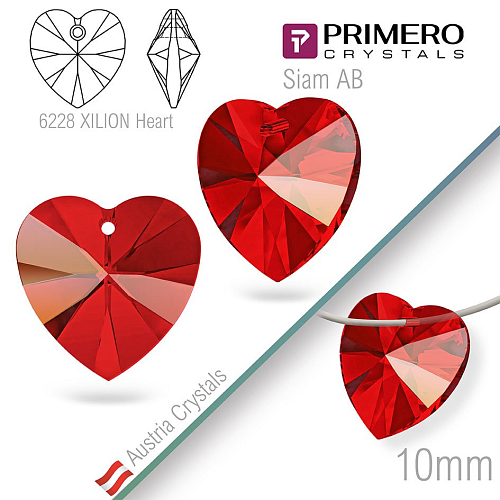 Korálky PRIMERO Crystals. Tvar 6228 XILION Heart. Barva Siam AB. Velikost 10mm