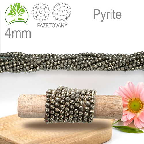 Korálky z minerálů Pyrit Fazetovaný polodrahokam. Velikost pr.4mm. Balení 95Ks.