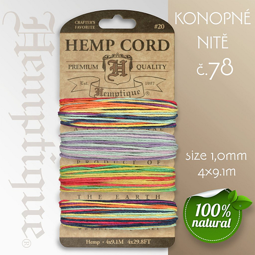 Konopná nit HEMP CORD síla nitě 1,0mm. Balení 4x9,1m. Barva č.78 Variegated 2