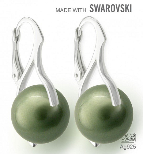 Náušnice sada Made with Swarovski 5810 Crystal Powder Green Pearl (001 814) 10mm+náušnice Ag925